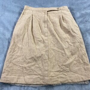VTG Peerless of Boston Tan Wool Blend Tweed Pleated Midi Skirt‎ 13 14 Union Made
